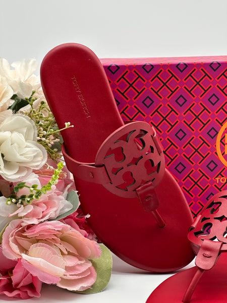 Authentic Tory Burch Women's Tory Red Miller Soft Thong Leather Sandals Shoes Size US 5