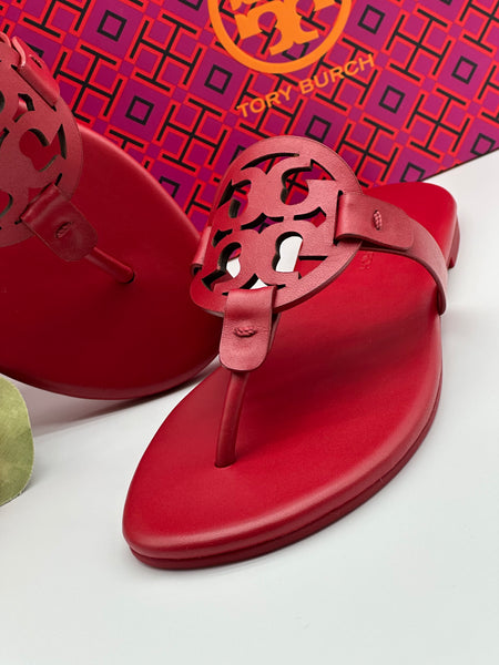 Authentic Tory Burch Women's Tory Red Miller Soft Thong Leather Sandals Shoes Size US 5