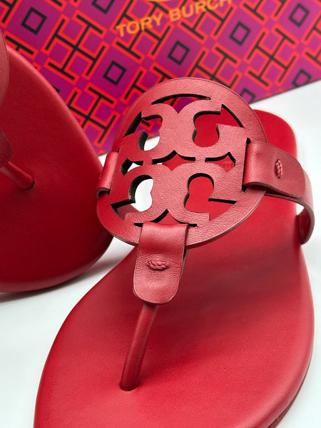Authentic Tory Burch Women's Tory Red Miller Soft Thong Leather Sandals Shoes Size US 5