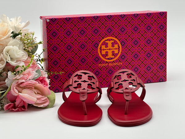 Authentic Tory Burch Women's Tory Red Miller Soft Thong Leather Sandals Shoes Size US 5