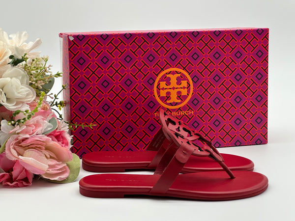 Authentic Tory Burch Women's Tory Red Miller Soft Thong Leather Sandals Shoes Size US 5