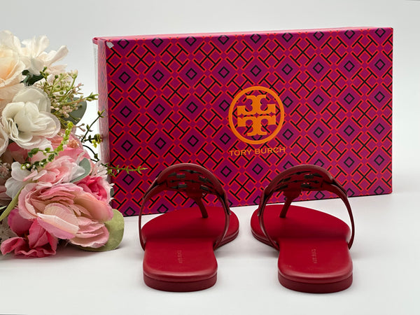 Authentic Tory Burch Women's Tory Red Miller Soft Thong Leather Sandals Shoes Size US 5