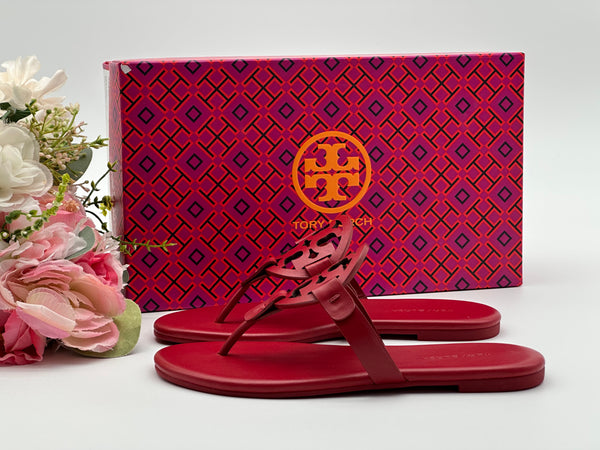 Authentic Tory Burch Women's Tory Red Miller Soft Thong Leather Sandals Shoes Size US 5
