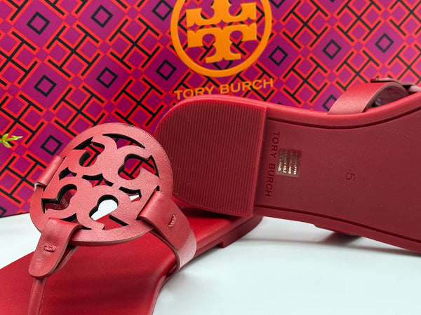 Authentic Tory Burch Women's Tory Red Miller Soft Thong Leather Sandals Shoes Size US 5
