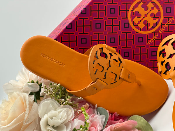 Authentic Tory Burch Orange Citrine Miller Soft Leather Sandals Size 5