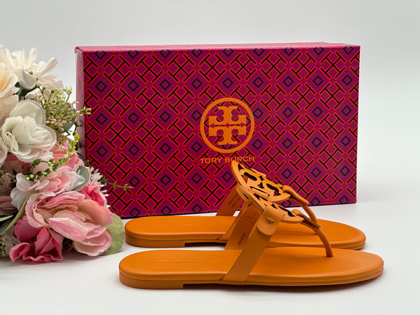 Authentic Tory Burch Orange Citrine Miller Soft Leather Sandals Size 5