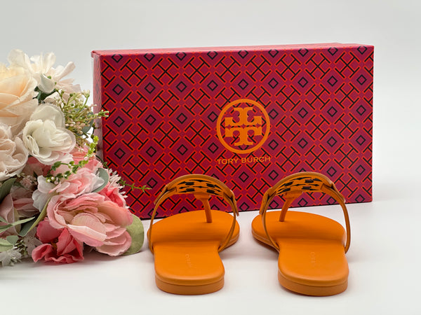 Authentic Tory Burch Orange Citrine Miller Soft Leather Sandals Size 5