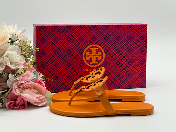Authentic Tory Burch Orange Citrine Miller Soft Leather Sandals Size 5