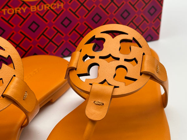 Authentic Tory Burch Orange Citrine Miller Soft Leather Sandals Size 5