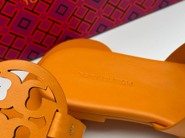 Authentic Tory Burch Orange Citrine Miller Soft Leather Sandals Size 5