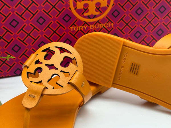Authentic Tory Burch Orange Citrine Miller Soft Leather Sandals Size 5