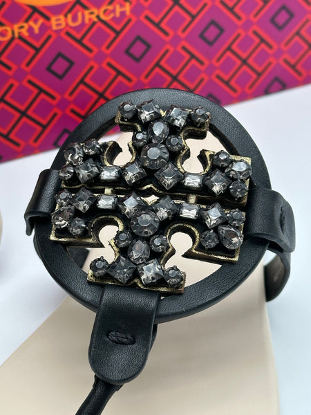Authentic Tory Burch Women's Black Crystal Embellished Thong Sandal Shoes Size US 5