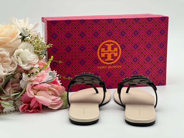 Authentic Tory Burch Women's Black Crystal Embellished Thong Sandal Shoes Size US 5