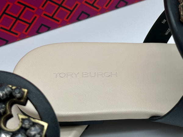 Authentic Tory Burch Women's Black Crystal Embellished Thong Sandal Shoes Size US 5