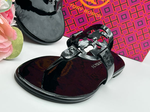 Authentic Tory Burch Black Miller Patent Sandal Size 6