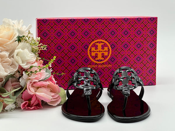 Authentic Tory Burch Black Miller Patent Sandal Size 6