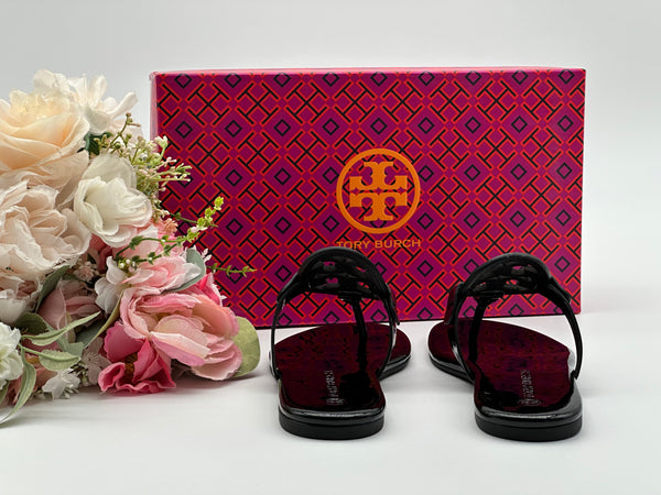 Authentic Tory Burch Black Miller Patent Sandal Size 6