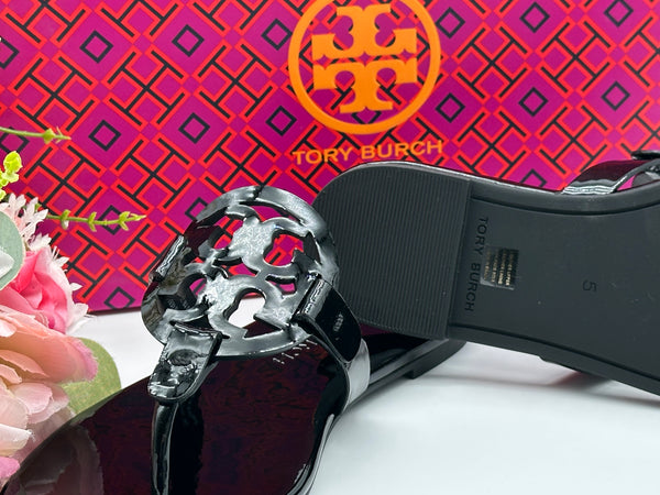 Authentic Tory Burch Black Miller Patent Sandal Size 6