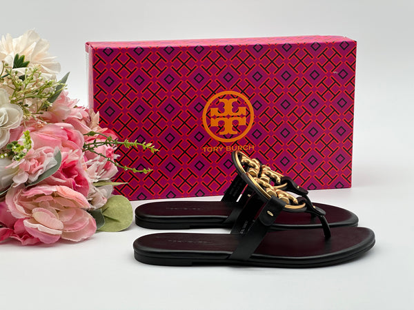 Authentic Tory Burch Metal Miller Soft Sandal Size 5