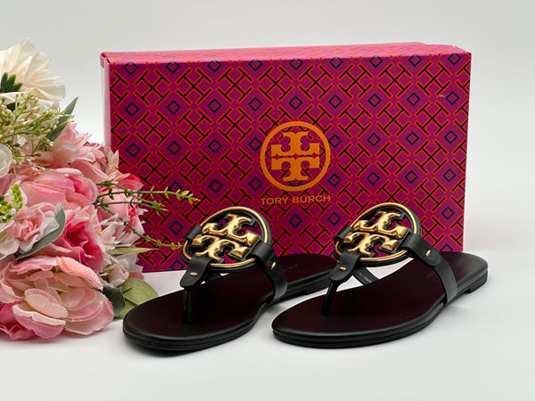 Authentic Tory Burch Metal Miller Soft Sandal Size 5