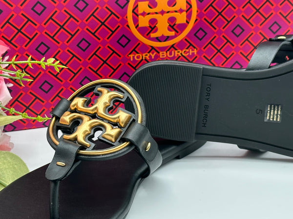 Authentic Tory Burch Metal Miller Soft Sandal Size 5