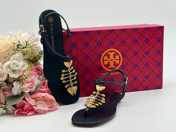 Authentic Tory Burch Vintage Navy Capri Fish Sandal Size 6.5