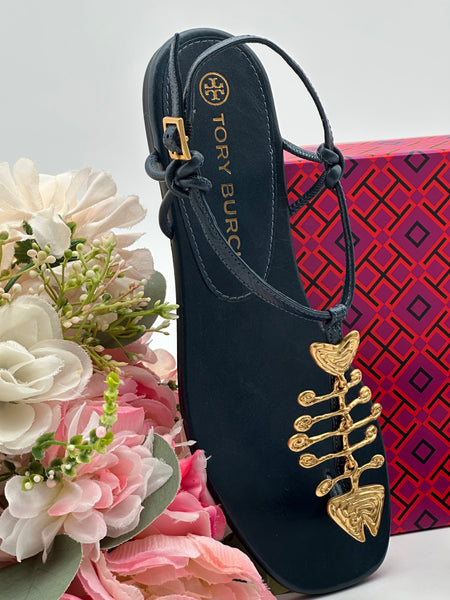 Authentic Tory Burch Vintage Navy Capri Fish Sandal Size 6.5