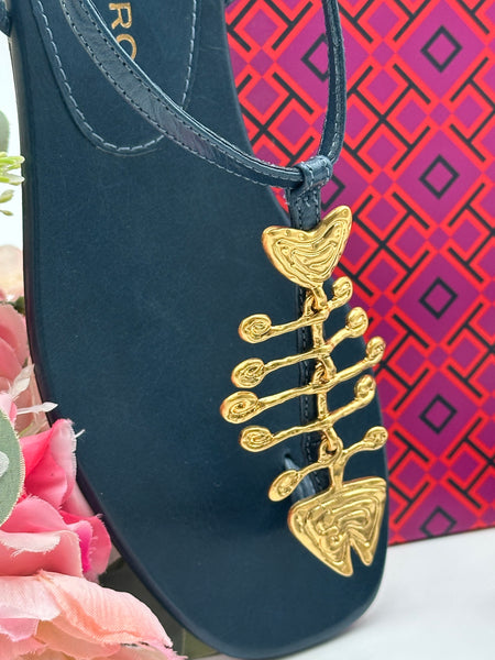 Authentic Tory Burch Vintage Navy Capri Fish Sandal Size 6.5