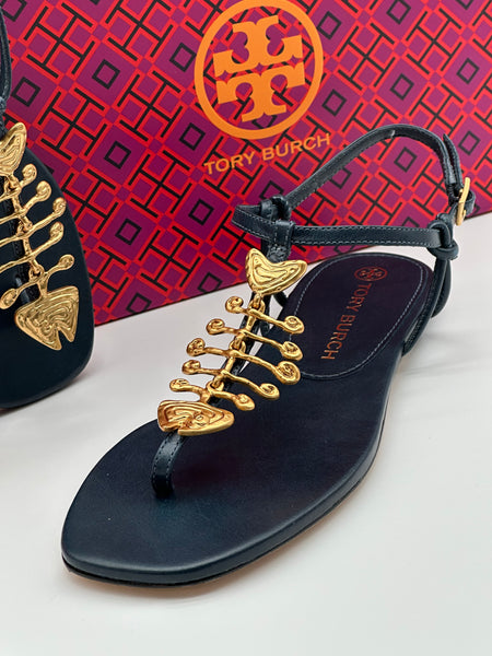 Authentic Tory Burch Vintage Navy Capri Fish Sandal Size 6.5
