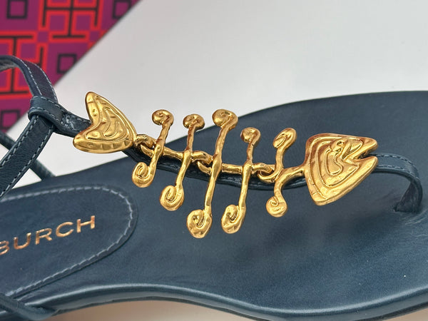 Authentic Tory Burch Vintage Navy Capri Fish Sandal Size 6.5