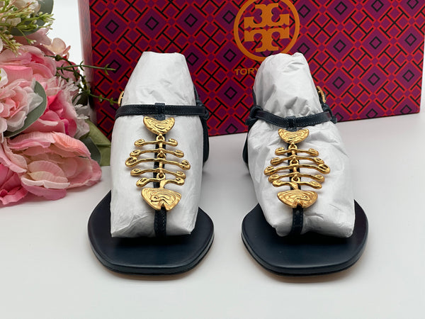 Authentic Tory Burch Vintage Navy Capri Fish Sandal Size 6.5