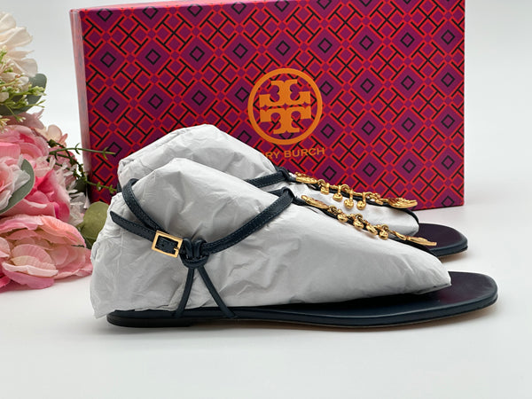 Authentic Tory Burch Vintage Navy Capri Fish Sandal Size 6.5