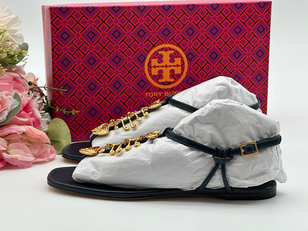 Authentic Tory Burch Vintage Navy Capri Fish Sandal Size 6.5