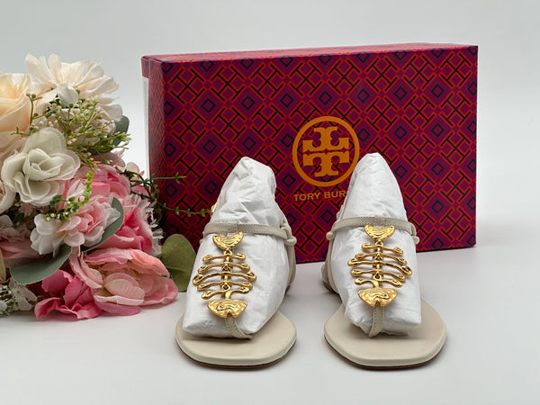 Authentic Tory Burch Ivory Capri Fish Sandal Size 6.5