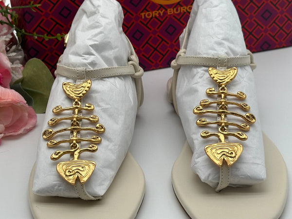 Authentic Tory Burch Ivory Capri Fish Sandal Size 6.5