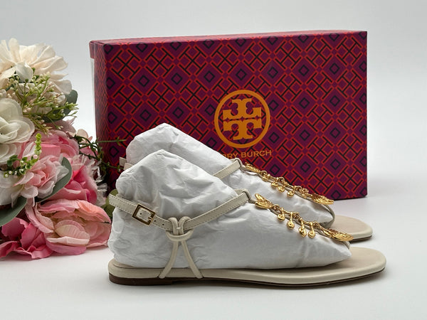 Authentic Tory Burch Ivory Capri Fish Sandal Size 6.5