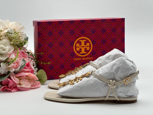 Authentic Tory Burch Ivory Capri Fish Sandal Size 6.5