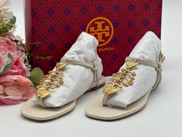 Authentic Tory Burch Ivory Capri Fish Sandal Size 6.5