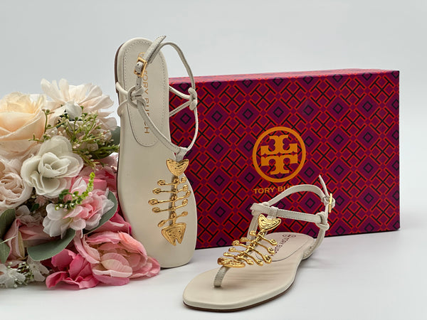 Authentic Tory Burch Ivory Capri Fish Sandal Size 6.5