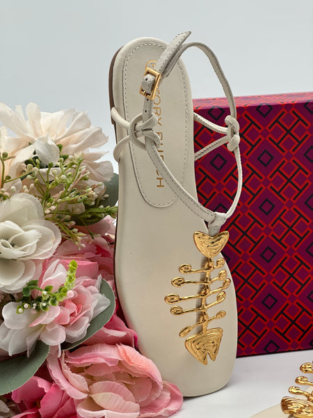 Authentic Tory Burch Ivory Capri Fish Sandal Size 6.5