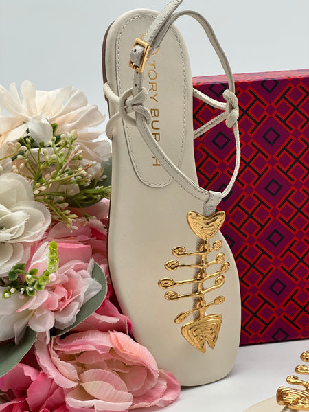 Authentic Tory Burch Ivory Capri Fish Sandal Size 6.5