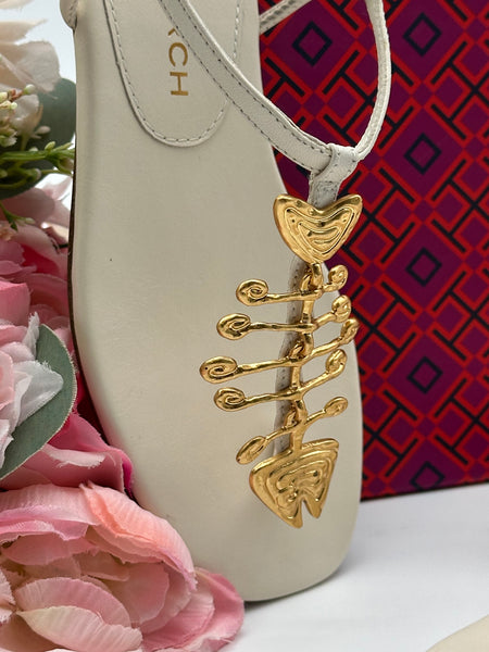 Authentic Tory Burch Ivory Capri Fish Sandal Size 6.5