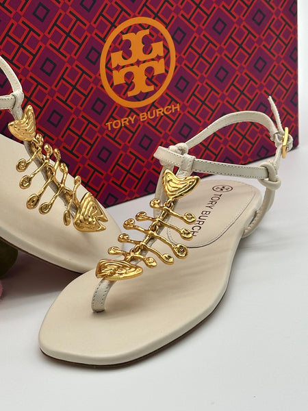 Authentic Tory Burch Ivory Capri Fish Sandal Size 6.5