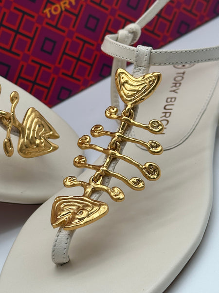 Authentic Tory Burch Ivory Capri Fish Sandal Size 6.5