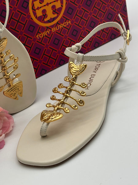 Authentic Tory Burch Ivory Capri Fish Sandal Size 6.5