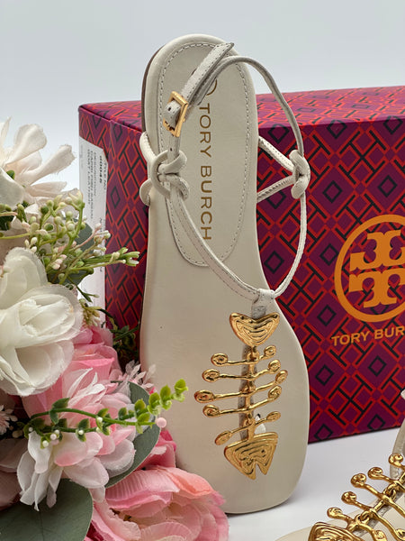 Authentic Tory Burch Ivory Capri Fish Sandal Size 6.5