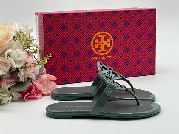 Authentic Tory Burch New Arctic Miller Soft Leather Thong Sandal Size 5
