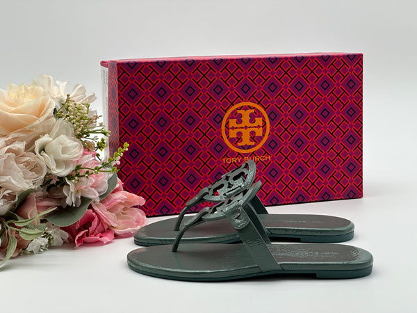 Authentic Tory Burch New Arctic Miller Soft Leather Thong Sandal Size 5