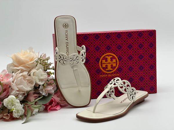 Authentic Tory Burch New Ivory Tiny Miller Thong Leather Sandal Size 9