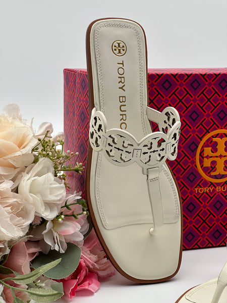 Authentic Tory Burch New Ivory Tiny Miller Thong Leather Sandal Size 9